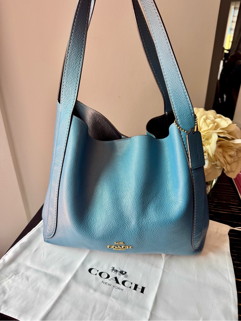 Coach Hadley Hobo shoulder bag polished blue pebble leather